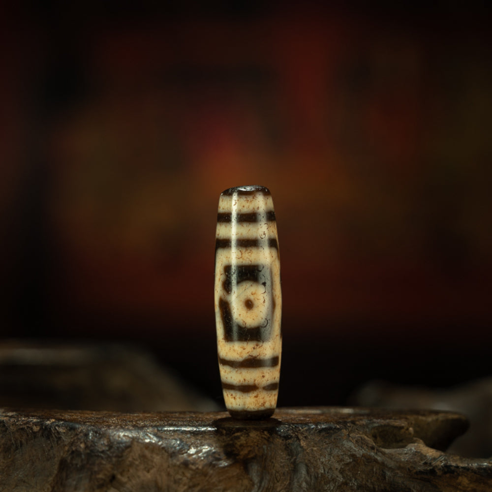 EastKarma THREE-EYE ANCIENT DZI BEAD NECKLACE FOR PROTECTION AND PROSPERITY