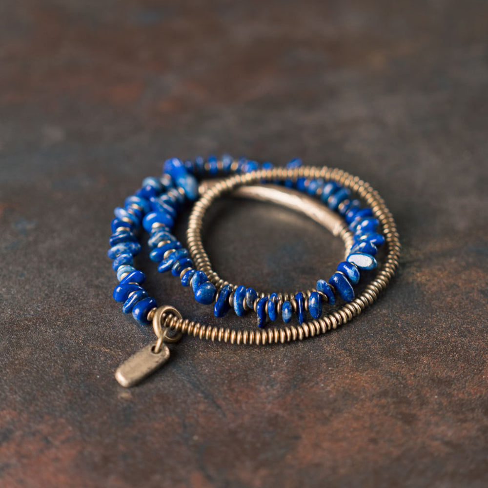 EastKarma BLUE DRIFT LAPIS LAZULI COIL WRAP BRACELET FOR PEACE ENERGY