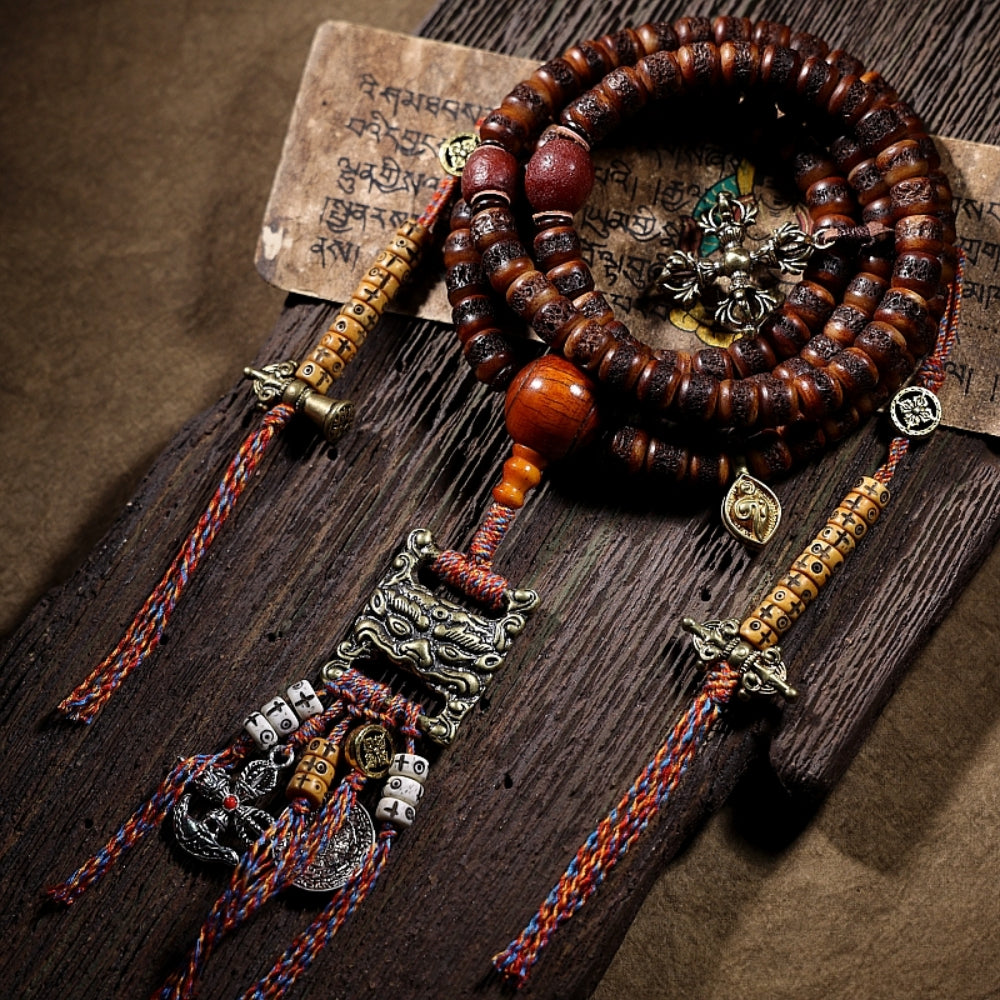 EastKarma  SACRED PROTECTOR SILVER AND BRASS MALA 108 MALA BEADS