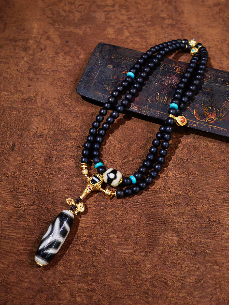 EastKarma CELESTIAL TRANQUILITY TIBETAN DZI & AGARWOOD 18K GOLD NECKLACE