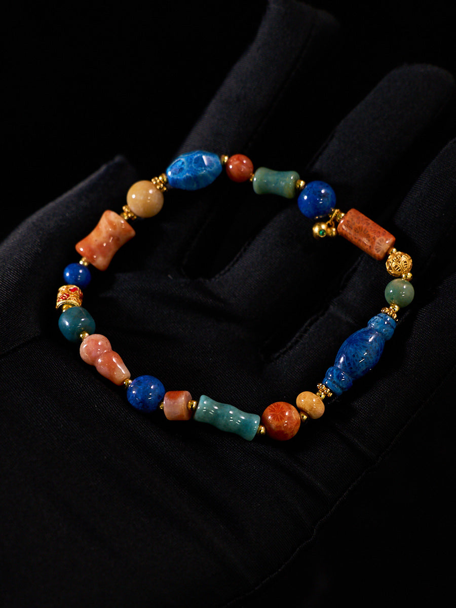 EastKarma AGATIZED CORAL GOURD CHARM ENERGY BRACELET