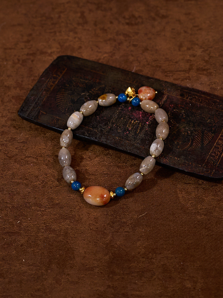 EastKarma AGATIZED CORAL SILVER HEALING HEART BRACELET