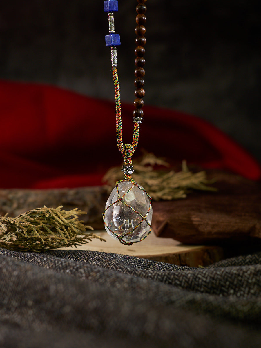 EastKarma  ESSENCE OF SOUL RECOVERY CLEAR QUARTZ NECKLACE WITH LAPIS LAZULI AND STERLING SILVER