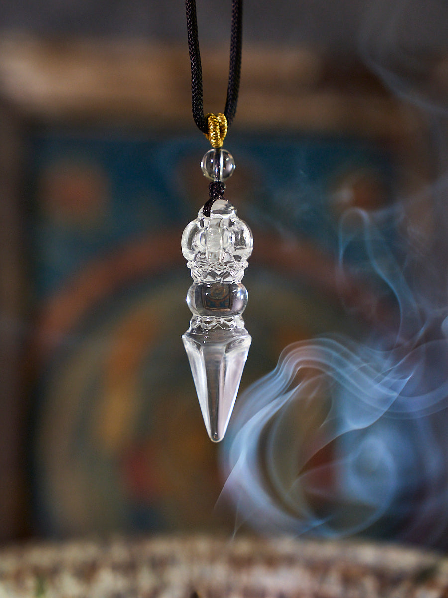 EastKarma VAJRA DEMON SUBDUING PESTLE OBSTRUCTION REMOVAL CRYSTAL  BLESSING HIMALAYA TIBETAN WHITE CRYSTAL