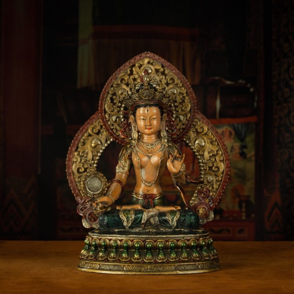 EastKarma QING DYNASTY TIBETAN ANTIQUE STATUE SITATAPATRA ORIGINAL MINERAL PAINT CHAMDO QIANGBALIN MONASTERY