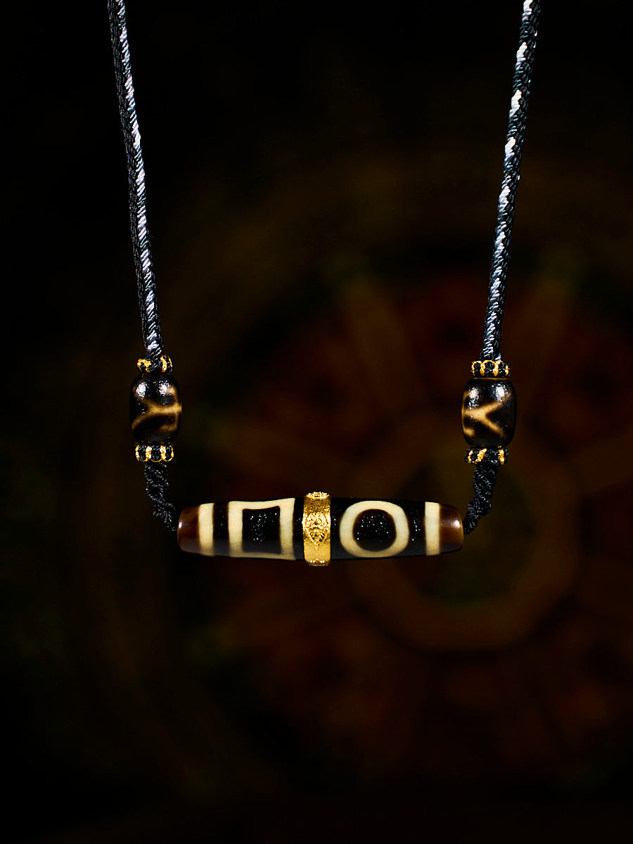 EastKarma CELESTIAL BALANCE DOUBLE HEAVEN-EARTH AGATE 18K GOLD DZI NECKLACE