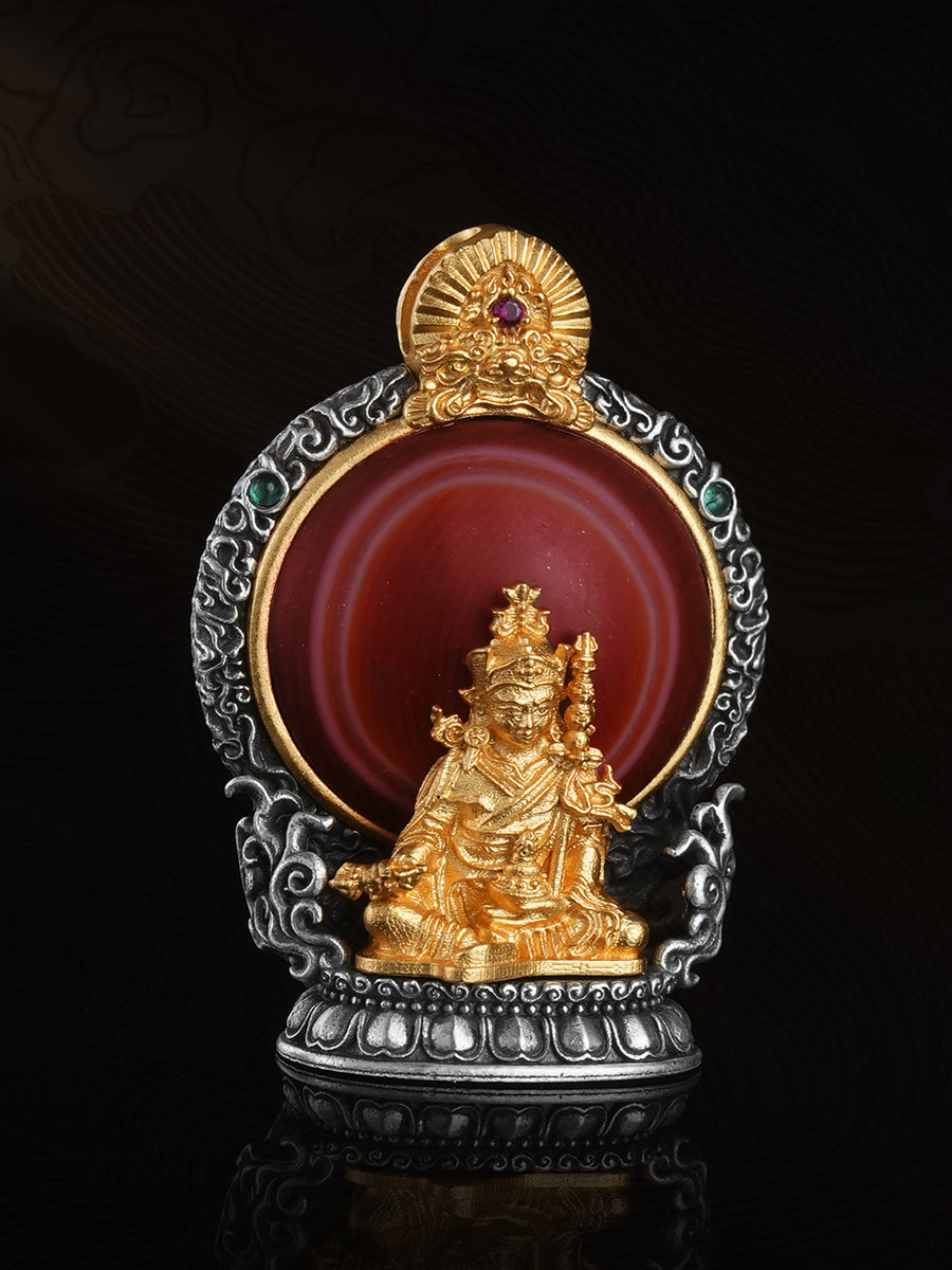 EastKarma WISDOM PROTECTION PADMASAMBHAVA RED EYE AGATE SILVER NECKLACE