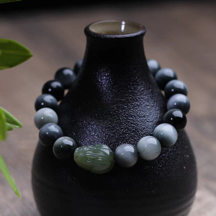 EastKarma Natural Eagle's Eye Stone Hetian Jade Pixiu Confidence Bracelet