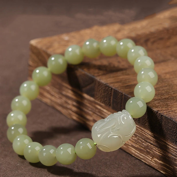 EastKarma Natural Hetian Jade PiXiu Carved Luck Bracelet