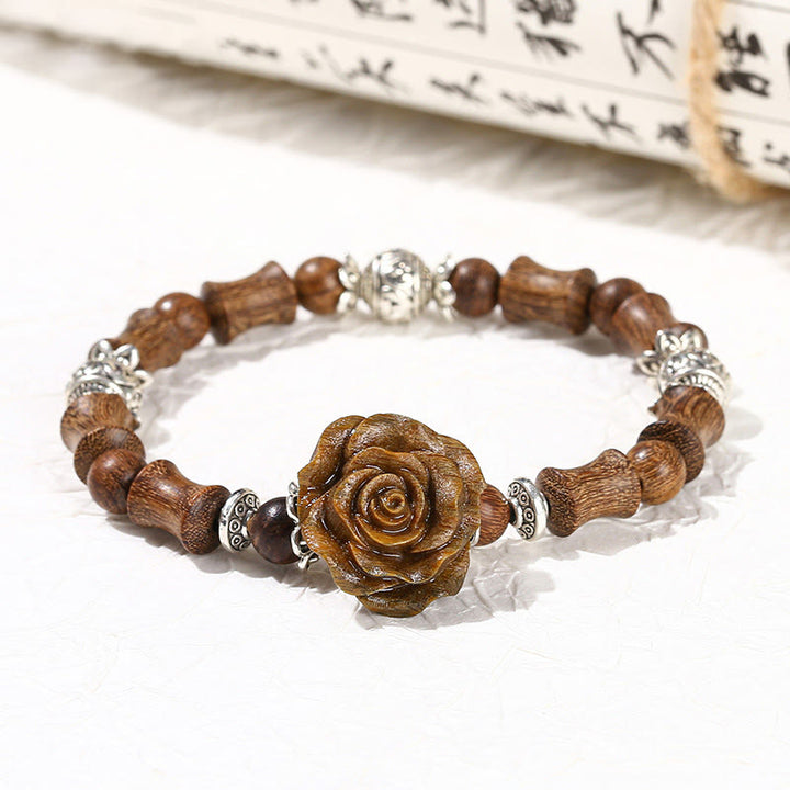 EastKarma Sandalwood Bamboo Pattern Camellia Healing Bracelet