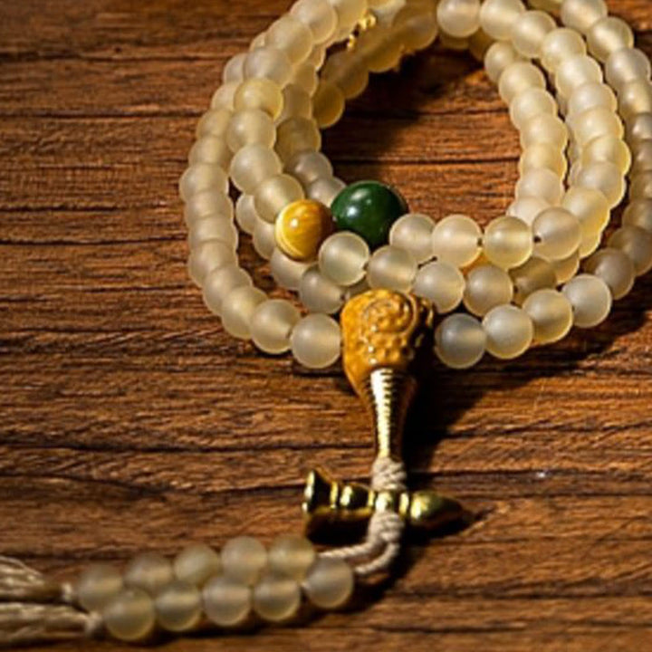 EastKarma Tibet 108 Mala Beads Chinese Zodiac Natal Buddha Natural Sheep Horn Wealth Bracelet