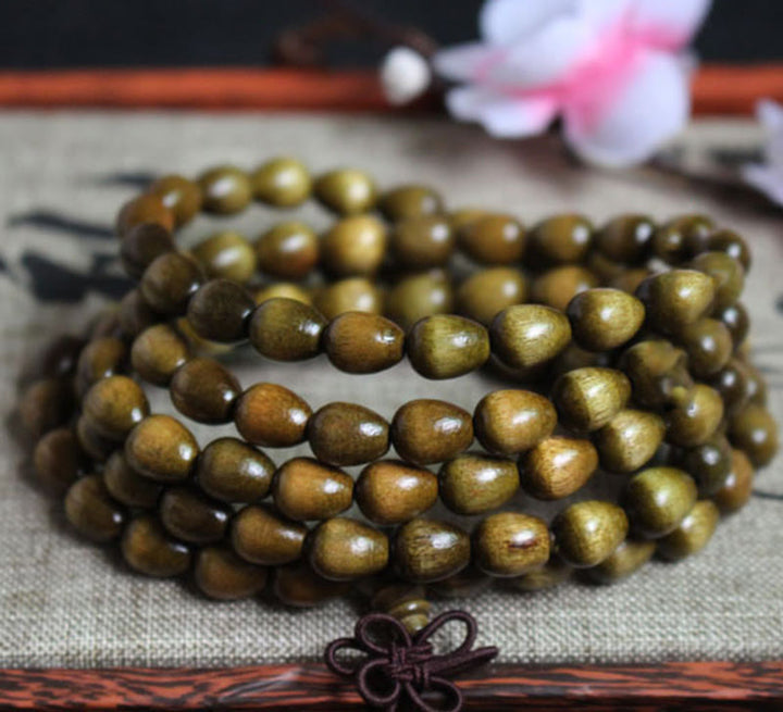 EastKarma 108 Mala Teardrop Beads Natural Phoebe Zhennan Wood Protection Bracelet