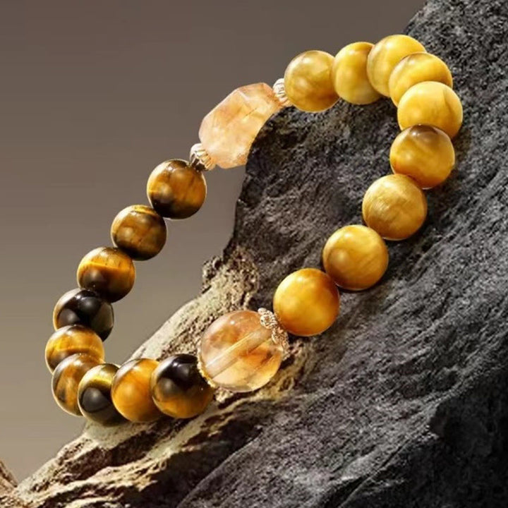 EastKarma Natural Yellow Black Tiger Eye Citrine Strength Bracelet