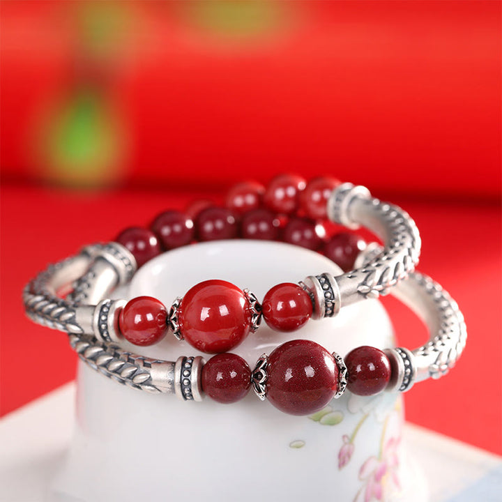 EastKarma 999 Sterling Silver Cinnabar Wheat Ears Blessing Bracelet Bangle