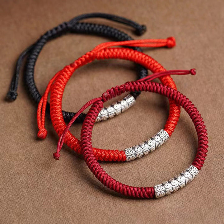 EastKarma Handmade 999 Sterling Silver Peace and Good Fortune Om Mani Padme Hum Luck Rope Bracelet