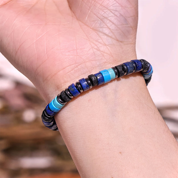 EastKarma Hematite Turquoise Lazurite Lava Rock Black Glitter Stone Support Bracelet - Image 2