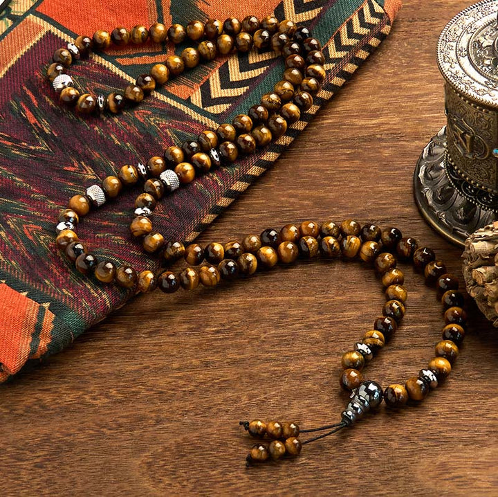 EastKarma 108 Mala Beads Natural Stone Tiger Eye Multi-turn Protection Bracelet
