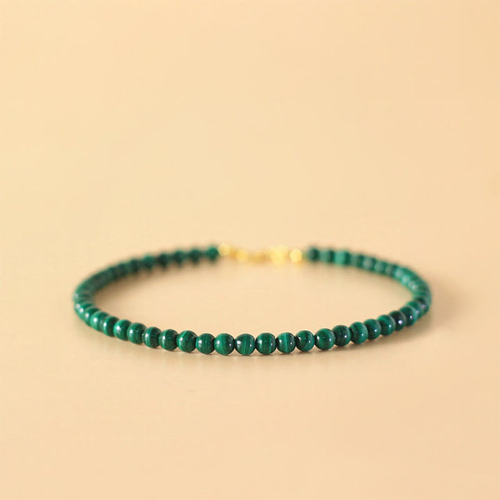 EastKarma 4mm Natural Malachite Beads 14k Gold Plated Copper Anti-anxiety Bracelet
