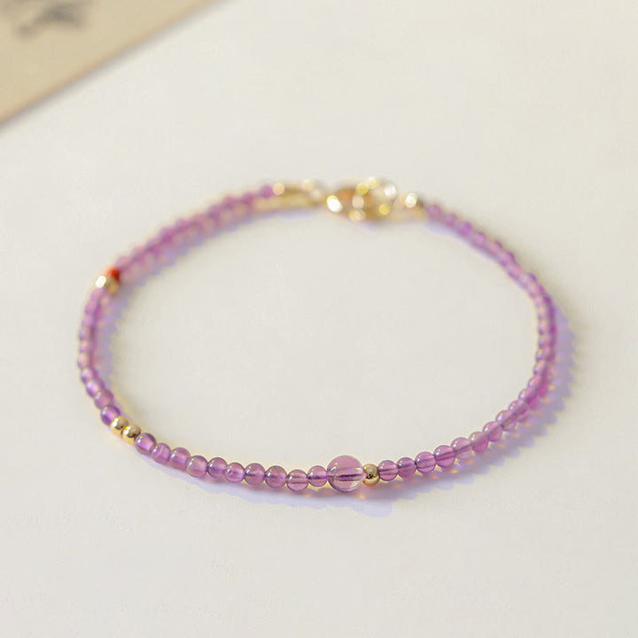 EastKarma 2mm Ultra-Thin Beads Natural Amethyst 14k Gold Plated Copper Inner Peace Meditation Bracelet