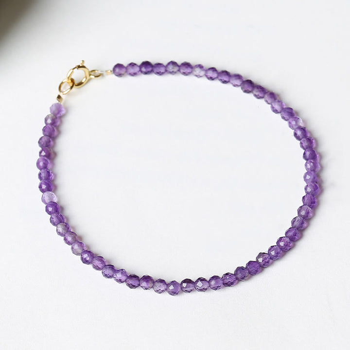 EastKarma 3mm Natural Amethyst Ultra-thin Beads 14k Gold Plated Copper Spiritual Awareness Bracelet