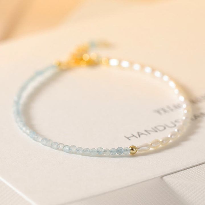 EastKarma 2mm Turquoise Pearl Ultra-thin Beads 14k Gold Plated Copper Wisdom Bracelet