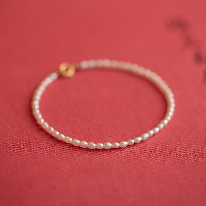 EastKarma 2mm Natural Pearl Ultra-thin Beads 14k Gold Plated Copper Wisdom Bracelet