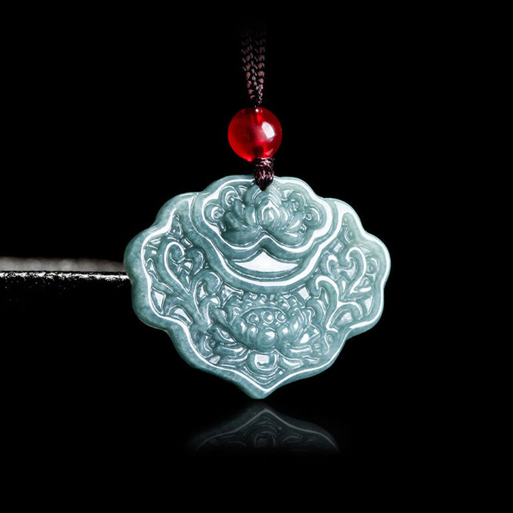 EastKarma Lotus Pattern Carved Jade Abundance Prosperity Necklace Rope Pendant - Image 2