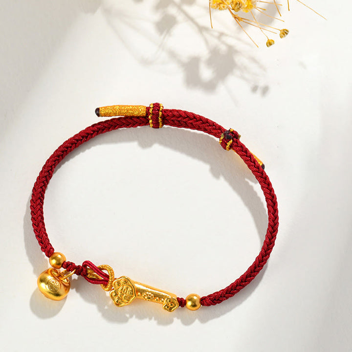 EastKarma Red String Fu Character Ingot Ruyi Stick Luck Braided Bracelet