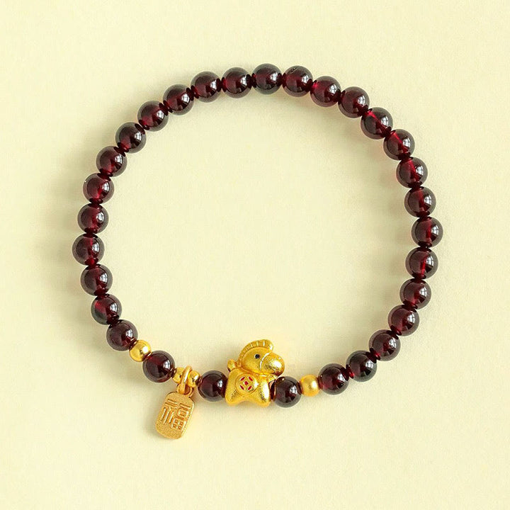 EastKarma Year Of The Horse Garnet Fu Character Protection Bracelet