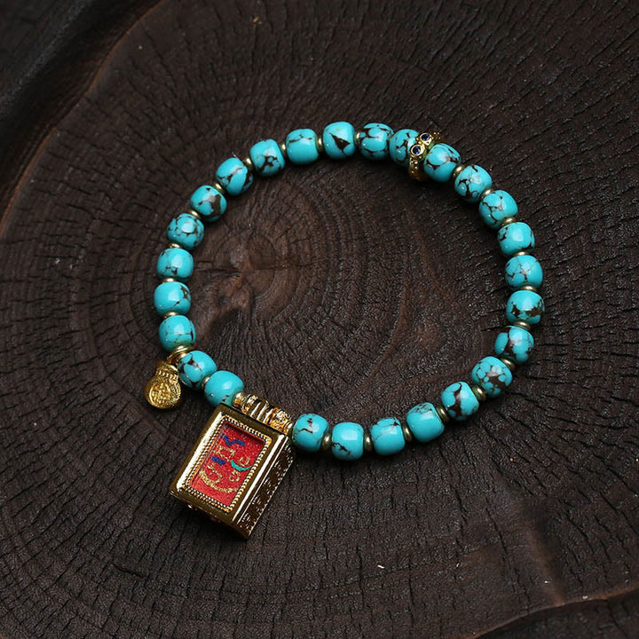 EastKarma Thangka Gau Amulet Box Turquoise Fu Character Protection Bracelet