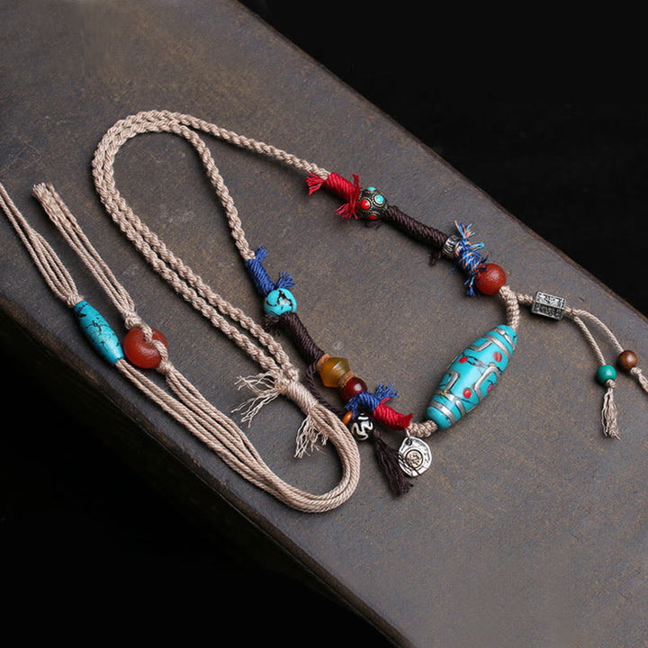 EastKarma Copper Turquoise Dzi Bead Luck Necklace Pendants