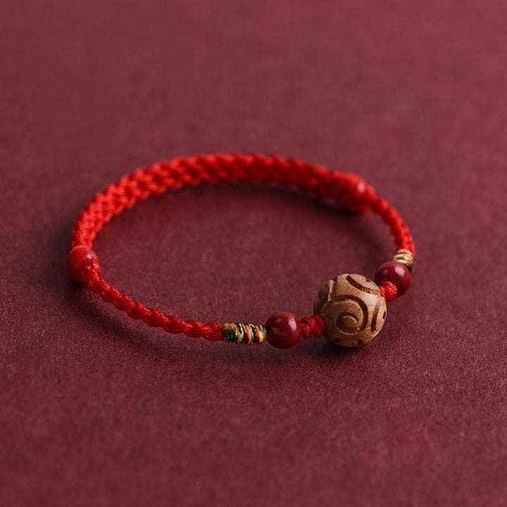 EastKarma Carved Auspicious Pattern Natural Peach Wood Rope Luck Bracelet - Image 2
