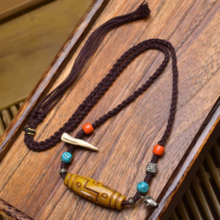 EastKarma Copper Nine-Eye Dzi Bead Bone Bead Luck Balance Necklace Pendants