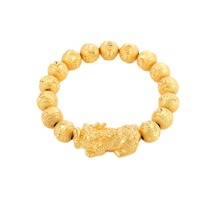 EastKarma Pixiu 24k Gold Plated Copper Engraved Beaded Wealth Luck Bracelet