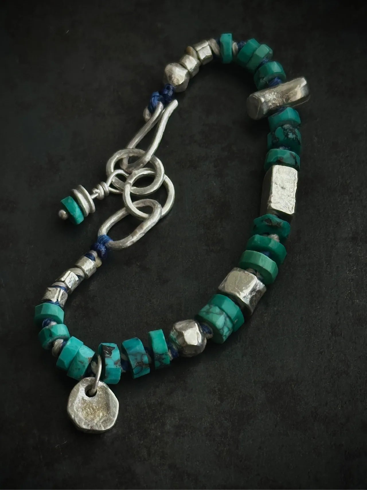 EastKarma WILDERNESS WIND: RAW TURQUOISE AND SILVER BEAD BRACELET