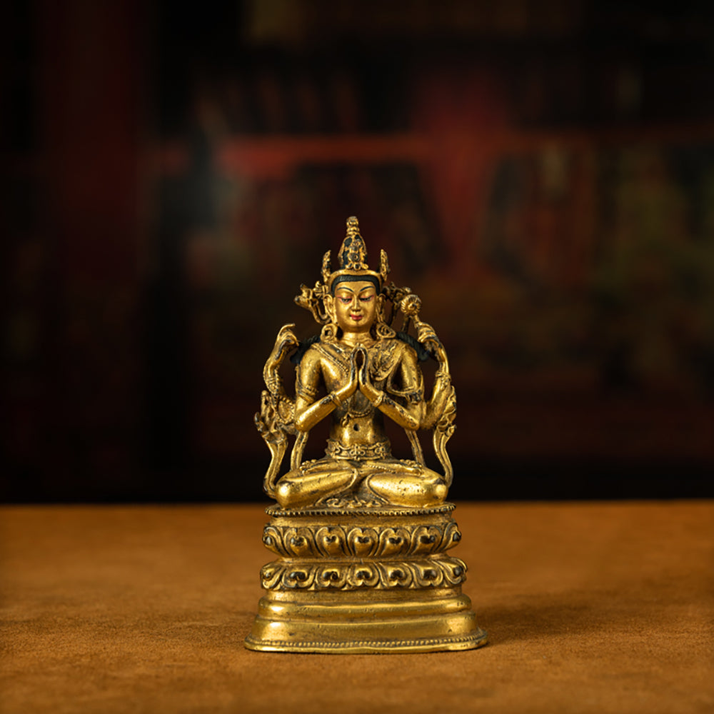 EastKarma RARE FULL OF GOLD QING DYNASTY TIBETAN AVALOKITESVARA STATUE WHOEVER IS GAZED AT BY IT CAN BE LIBERATED
