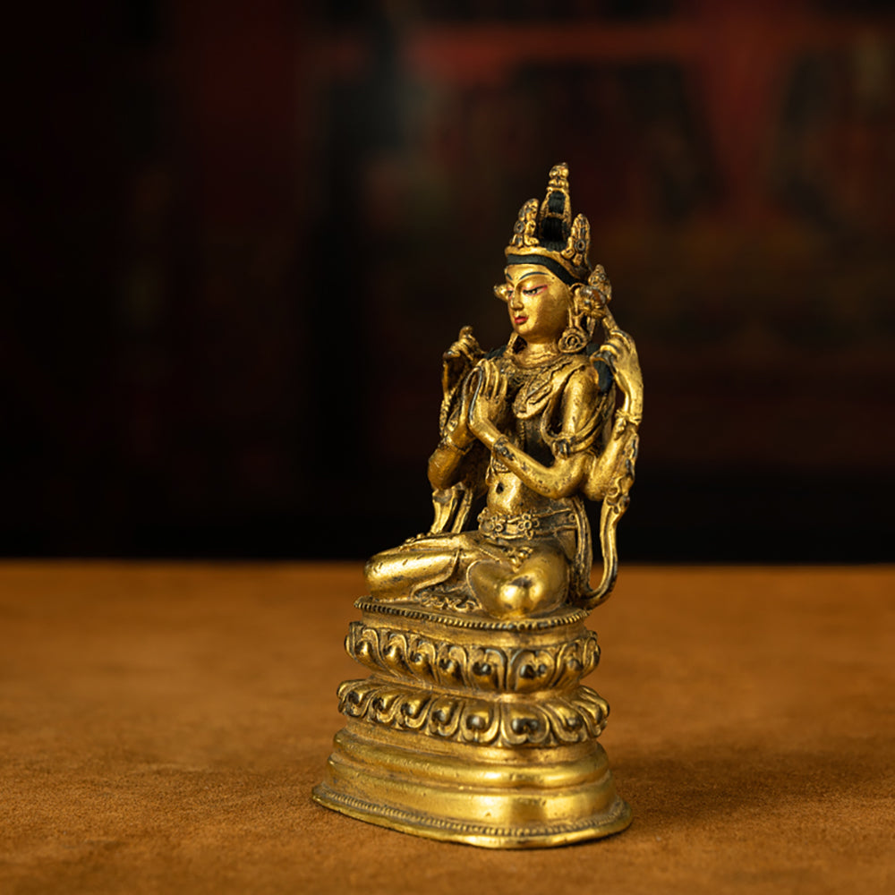 EastKarma RARE FULL OF GOLD QING DYNASTY TIBETAN AVALOKITESVARA STATUE WHOEVER IS GAZED AT BY IT CAN BE LIBERATED - Image 3
