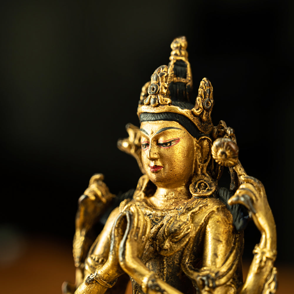 EastKarma RARE FULL OF GOLD QING DYNASTY TIBETAN AVALOKITESVARA STATUE WHOEVER IS GAZED AT BY IT CAN BE LIBERATED - Image 2