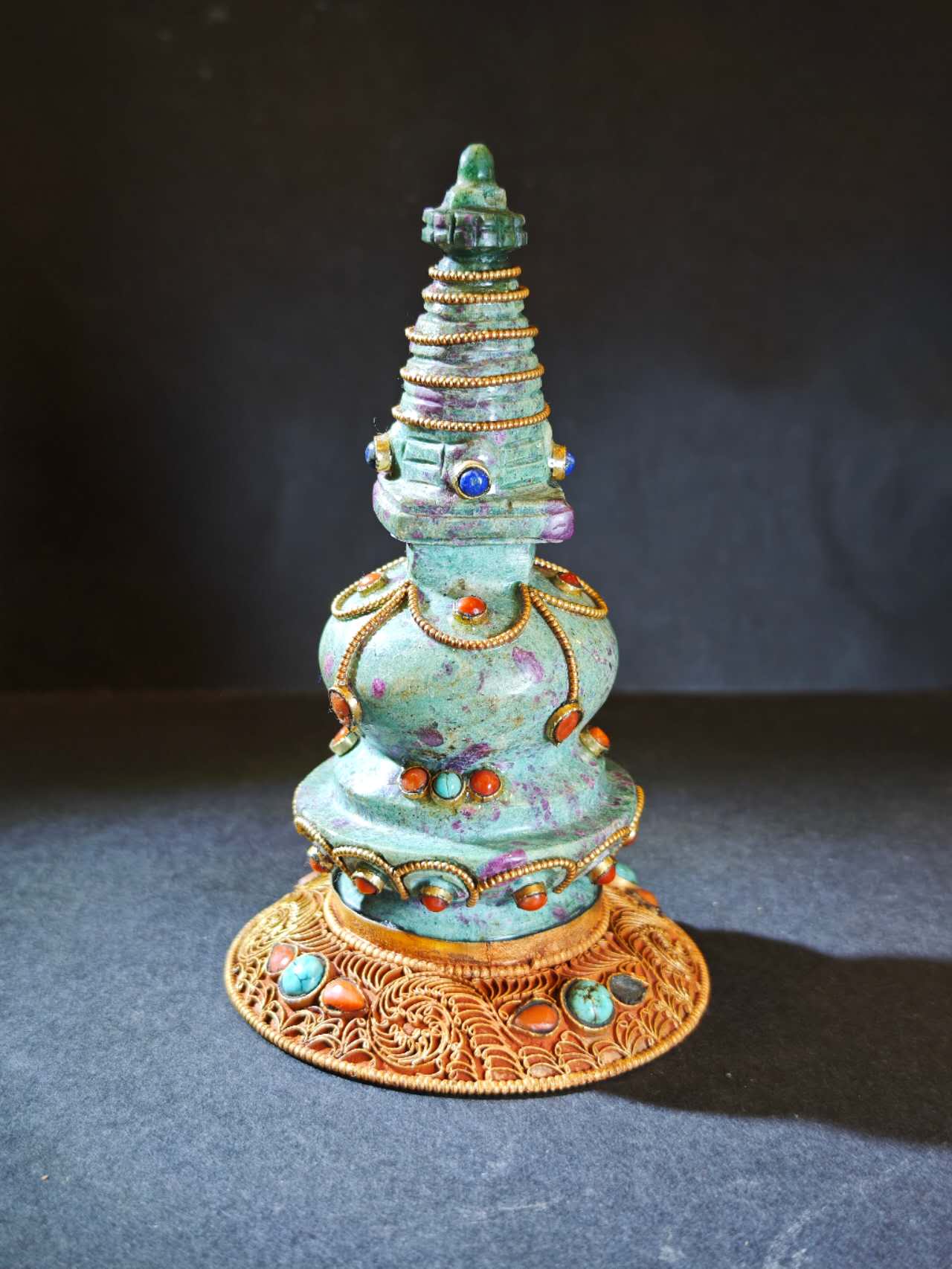 EastKarma RUBY–EMERALD MATRIX HIMALAYAN STUPA SCULPTURE