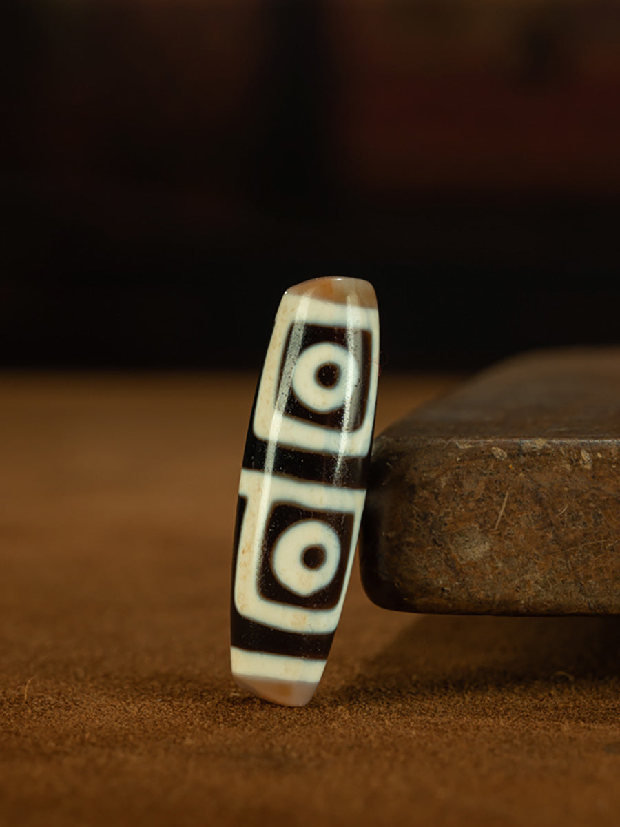 EastKarma TIBETAN RARE PURE CINNABAR DZI BEAD FOUR-EYE NECKLACE