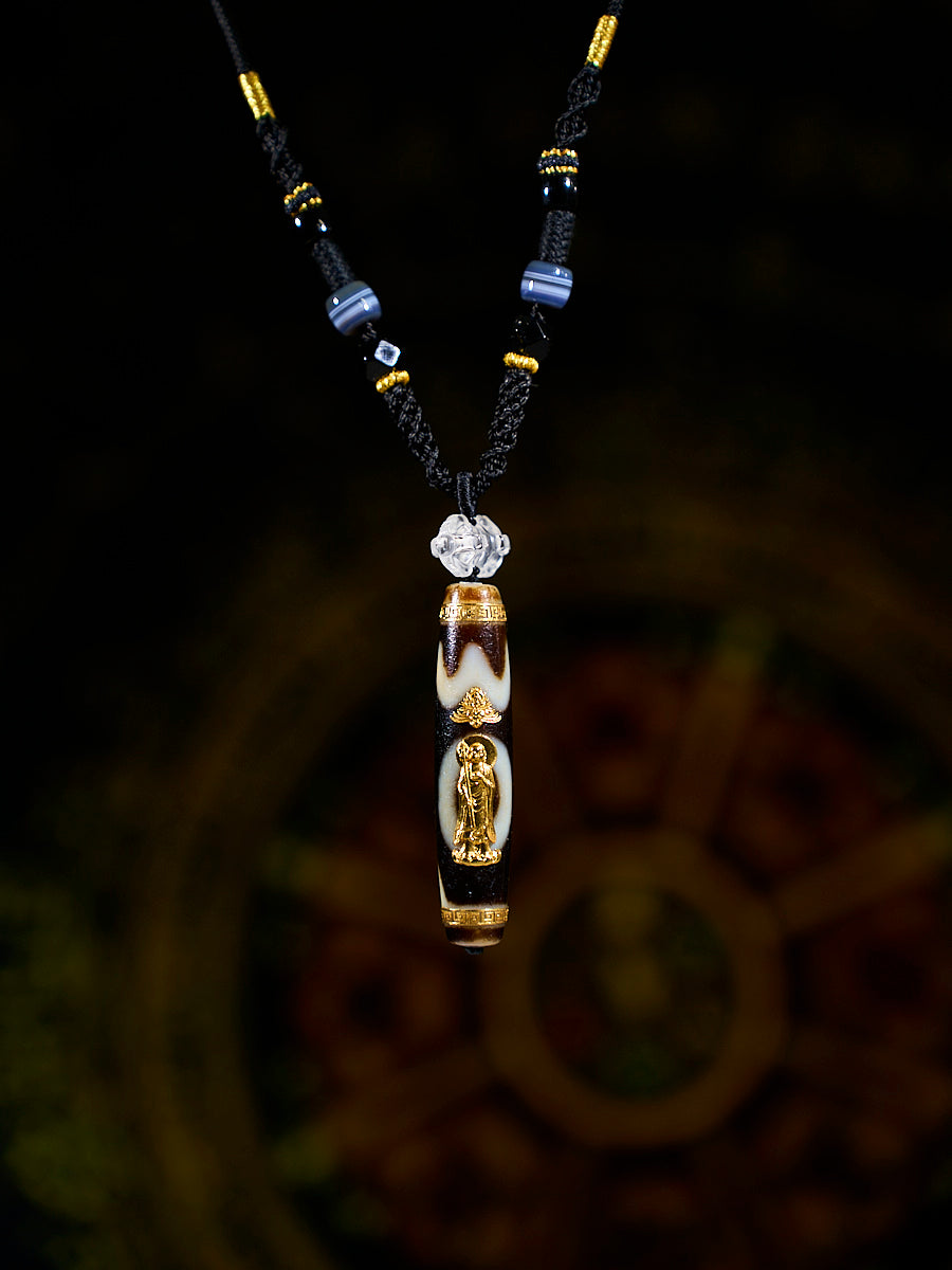 EastKarma ALL-BLESSING POWER SIH-SENG-WAI-ZHU AGATE 18K GOLD DZI NECKLACE