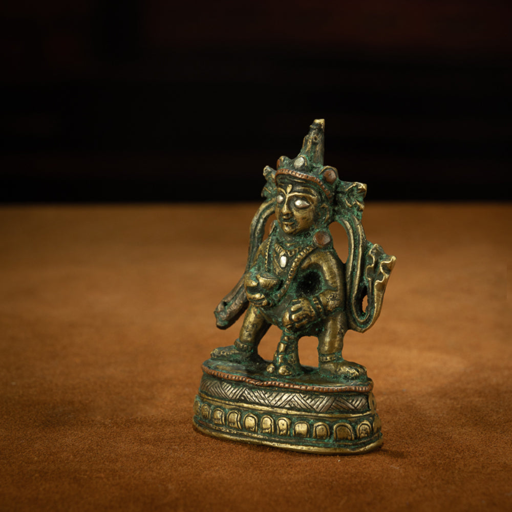 EastKarma GUARDIAN OF EARTHLY FORTUNE: INLAID COPPER BLACK JAMBHALA FIGURINE