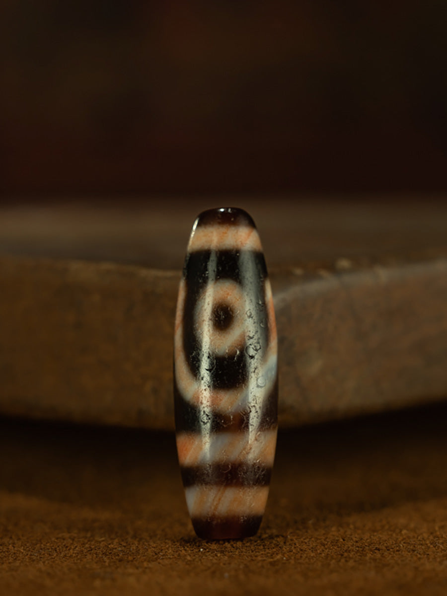 EastKarma TIBETAN FULL CINNABAR TAIJI TWO-EYE OLD DZI AMULET NECKLACE