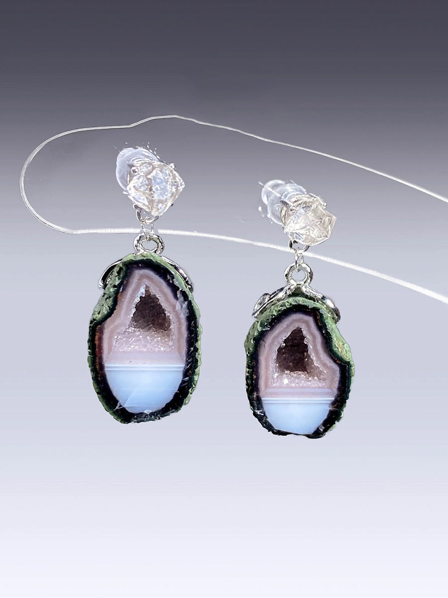 EastKarma HEALING VITALITY GEODE EARRINGS | STERLING SILVER & CLEAR QUARTZ