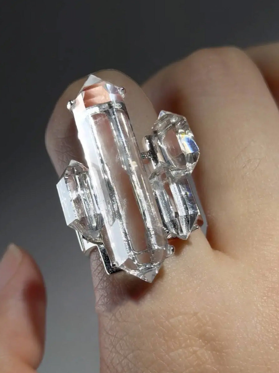 EastKarma PROTECTIVE FORTRESS CLEAR QUARTZ RING | GHOST CASTLE STERLING SILVER DESIGN