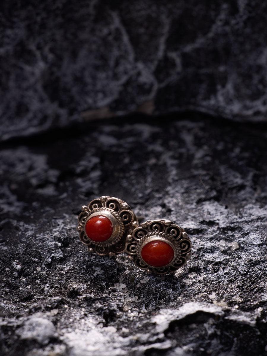 EastKarma VITAL ENERGY RED CORAL STUD EARRINGS – STERLING SILVER LOVE & VITALITY