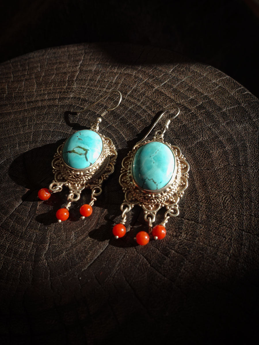 EastKarma ATTRACT LUCK VITALITY EARRINGS | TURQUOISE & RED AGATE STERLING SILVER