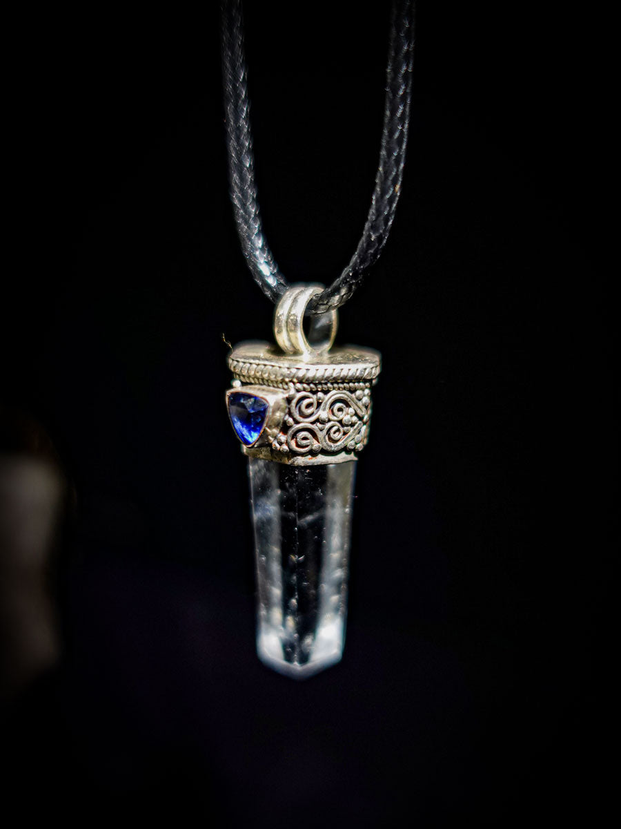 EastKarma AMPLIFY WISDOM CLARITY NECKLACE | CLEAR QUARTZ & SAPPHIRE STERLING SILVER