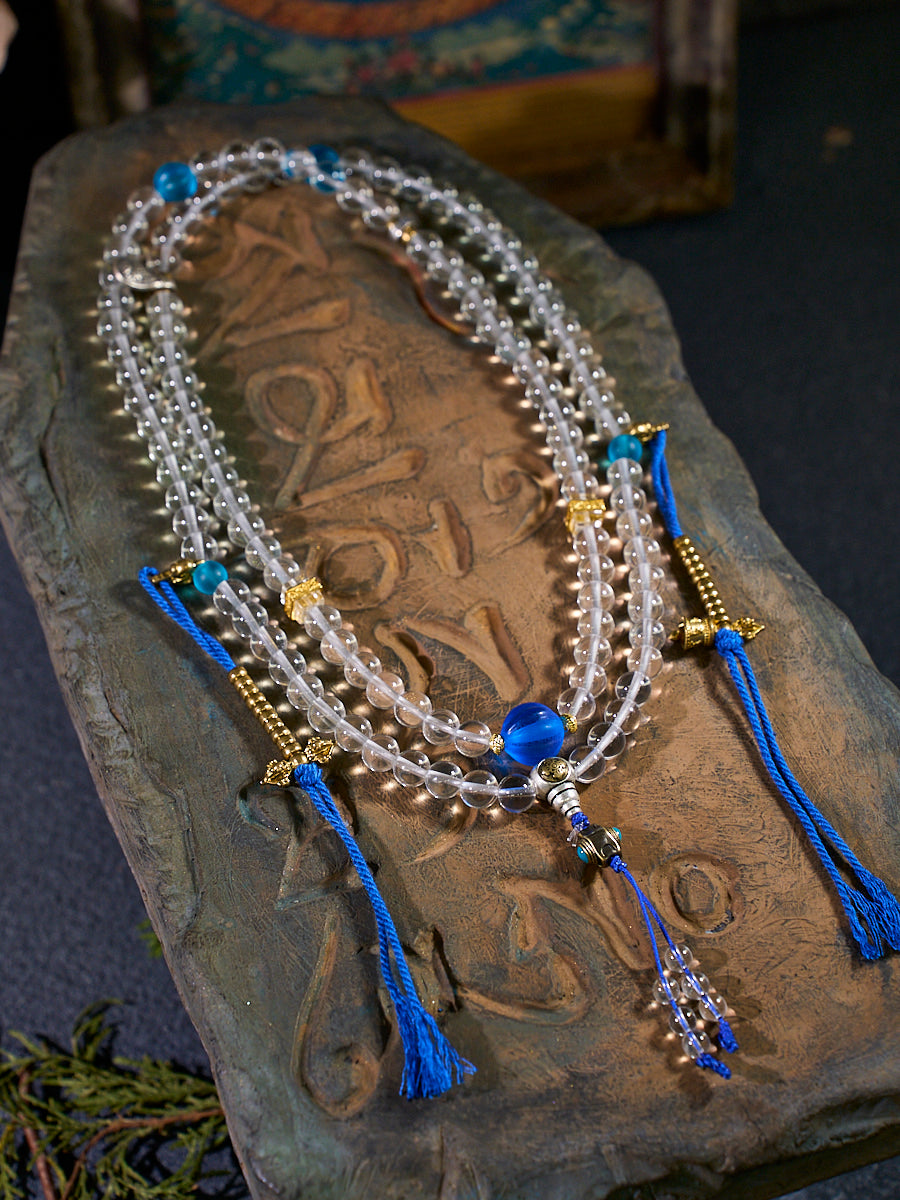 EastKarma 108 MALA BEADS CRYSTAL HEALING DORJE SYMBOL NECKLACE