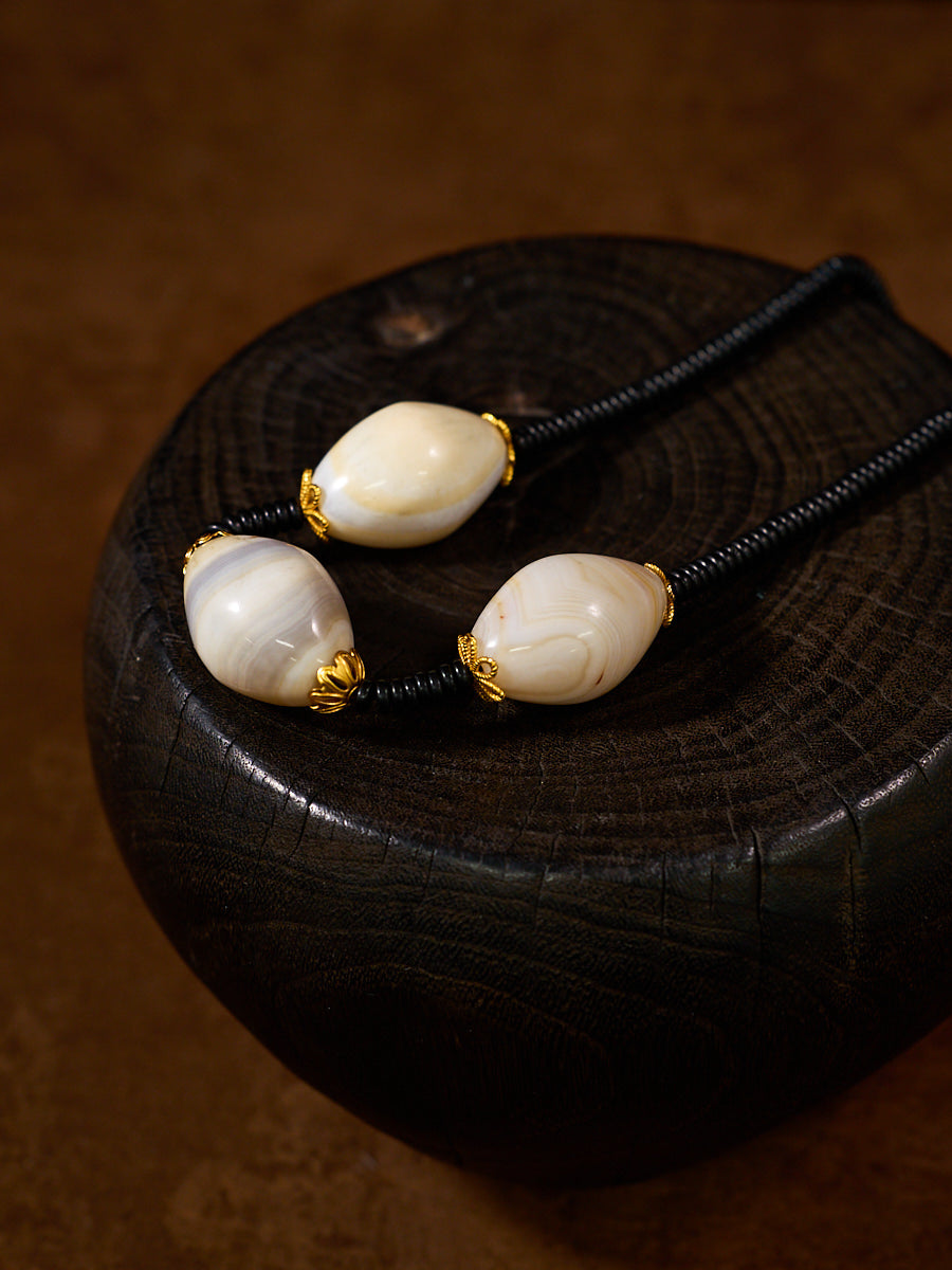 EastKarma SERENE SANDS SARDONYX TRIFORM BEAD NECKLACE